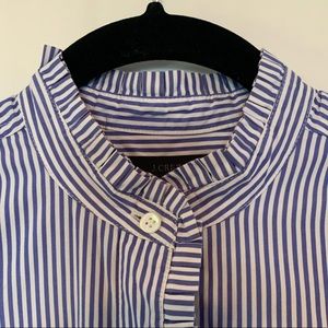 J. Crew Blue & White Striped Ruffle Button Down